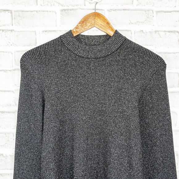 House of Harlow 1960 Gray Metallic Mock Sweater Ribbed knit Size Large - Picture 6 of 8